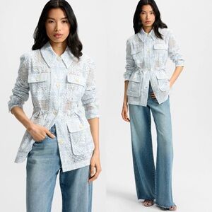 Veronica Beard Kiki Eyelet Embroidered Jacket Color Blue White Size 14